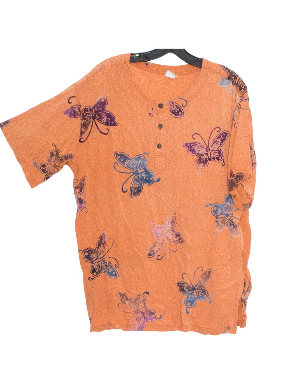 Peaceful People Vintage Tunic Top Butterfly Oversized Boho Cottagecore Orange M